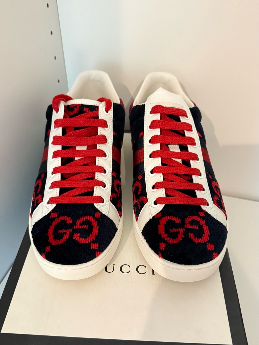 Unisex Gucci Black & Red GG Knit Low-Top Sneakers